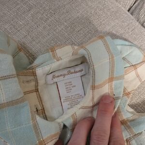 Tommy Bahama Cream and Light Blue Checkered Shirt